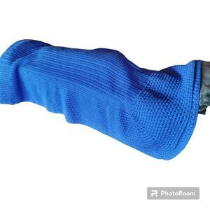 Vintage Cobalt blue Chunky Handknit crochet Large Afghan Full blanket